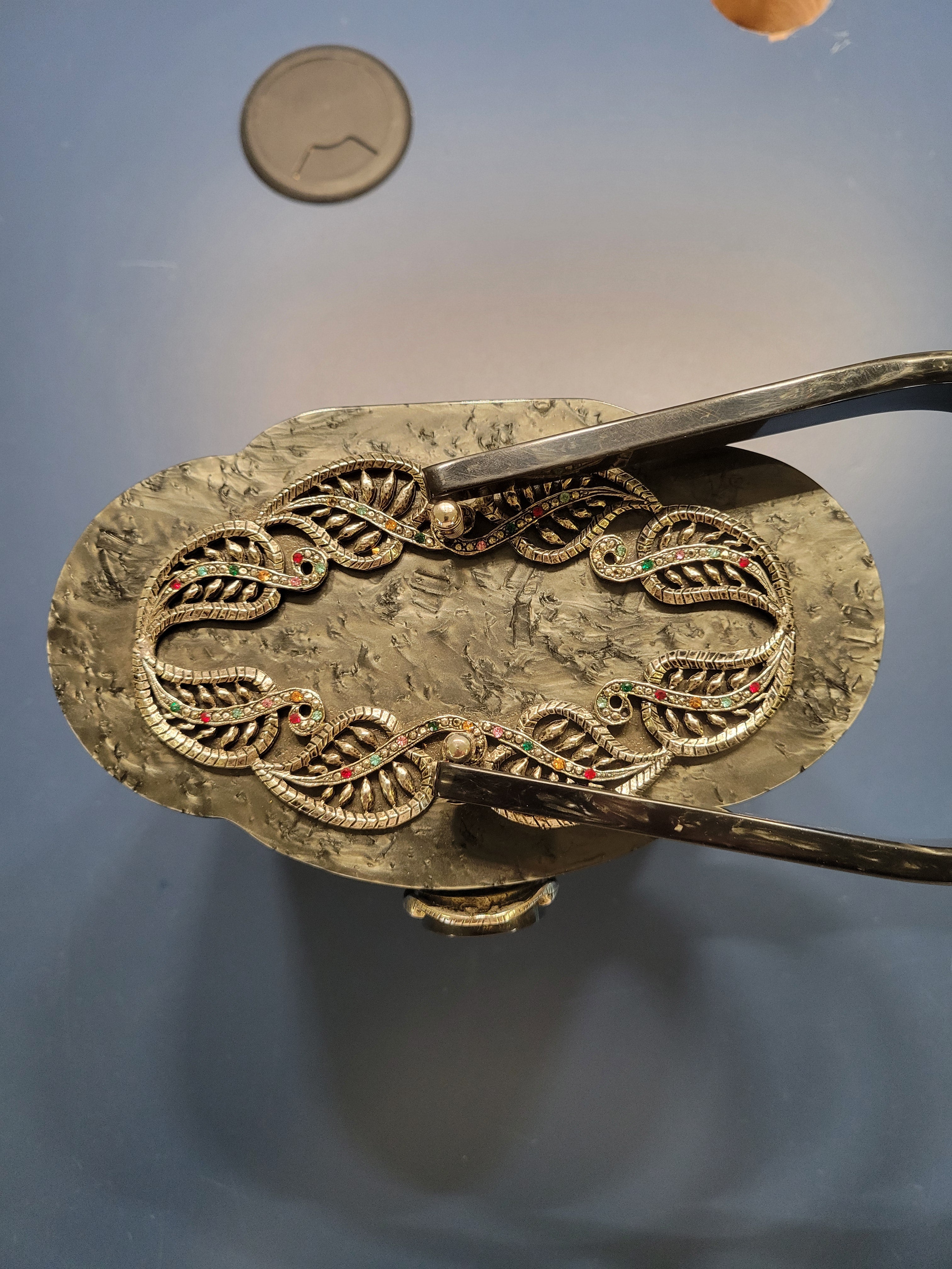 Exquisite 1950s Wilardy Jeweled Black Lucite Box Purse – Silver Filigree & Ruby Accents