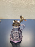 Antique EAPG Sun-Purpled Syrup Pitcher – Ribbed Glass with Metal Flip Lid (c. 1890)