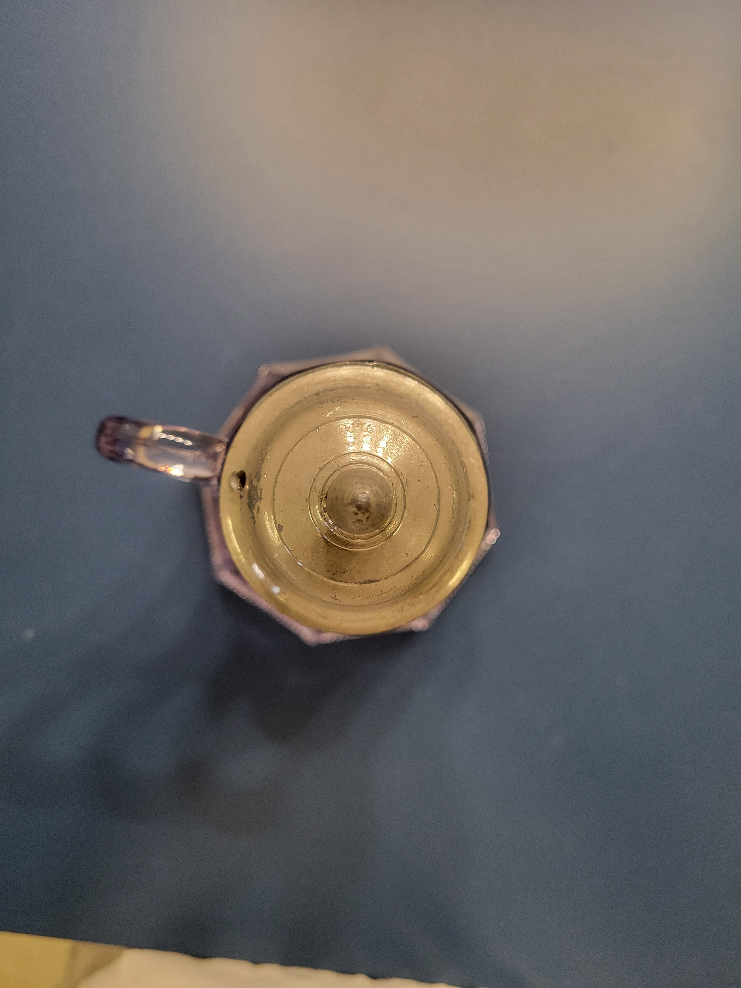 Antique EAPG Sun-Purpled Syrup Pitcher – Ribbed Glass with Metal Flip Lid (c. 1890)