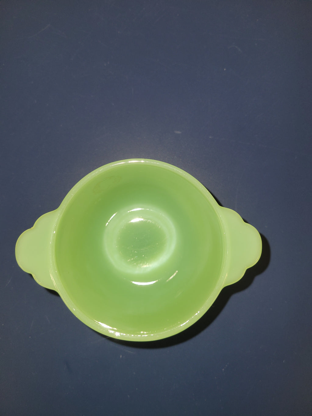 Vintage Uranium Glass Custard Cup w/ Handles – Glows Under UV – Retro Green 💚✨