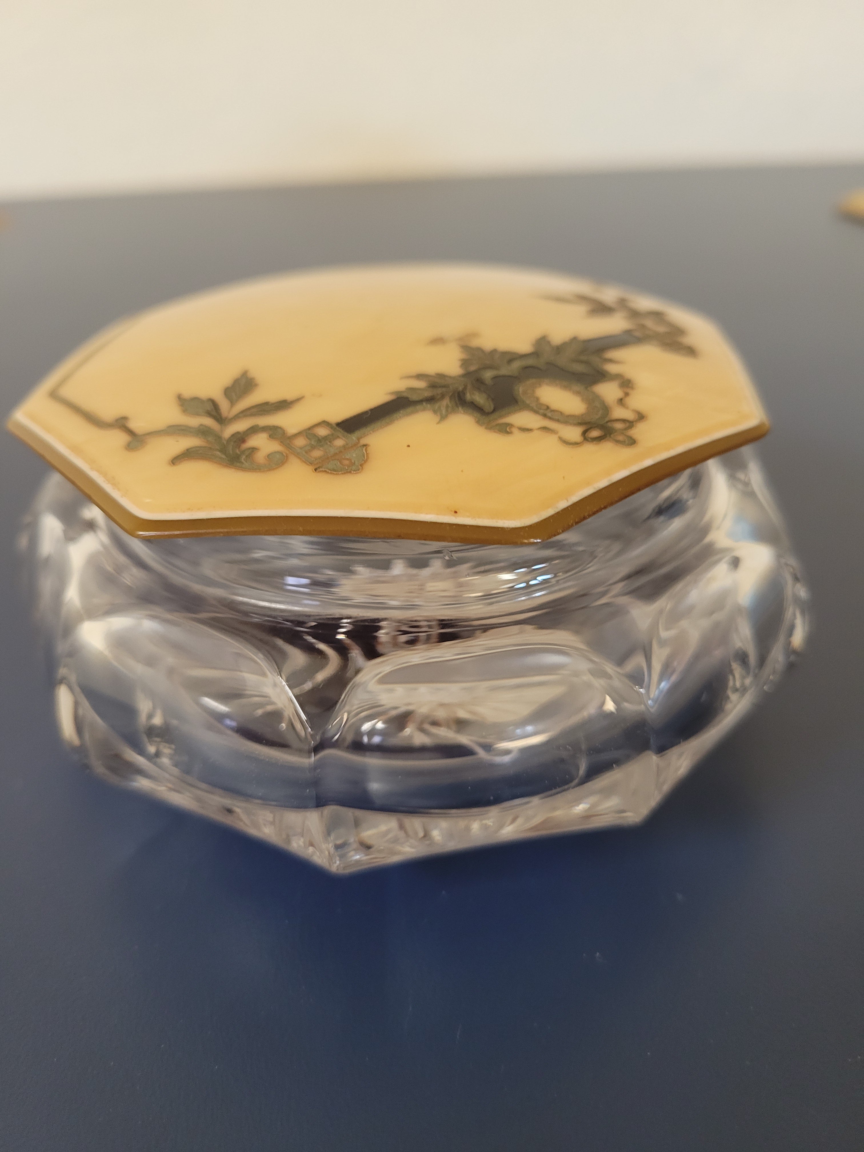 Antique French Style Cut Crystal & Gilt Trinket Box - Octagonal Glass Casket