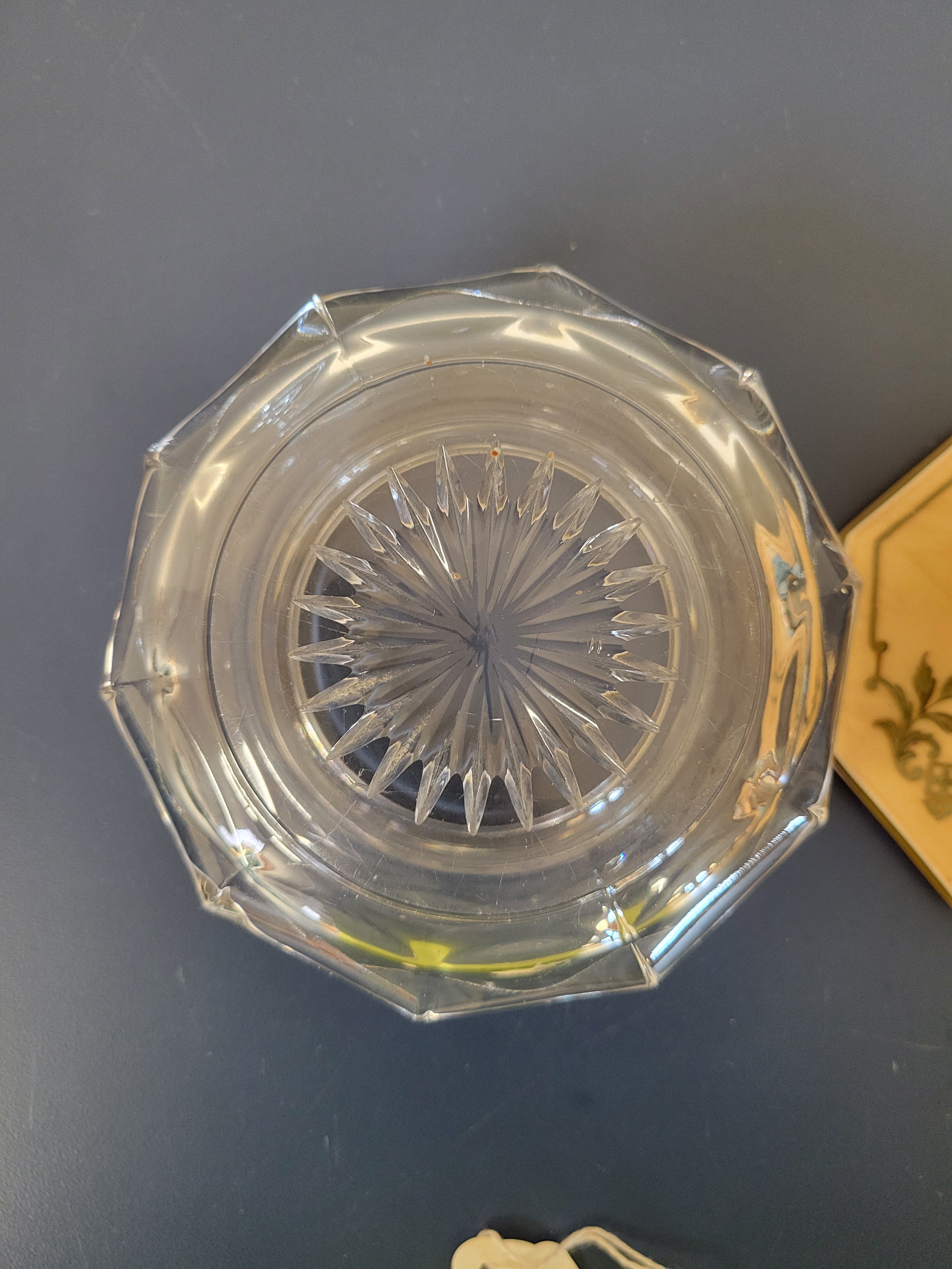 Antique French Style Cut Crystal & Gilt Trinket Box - Octagonal Glass Casket
