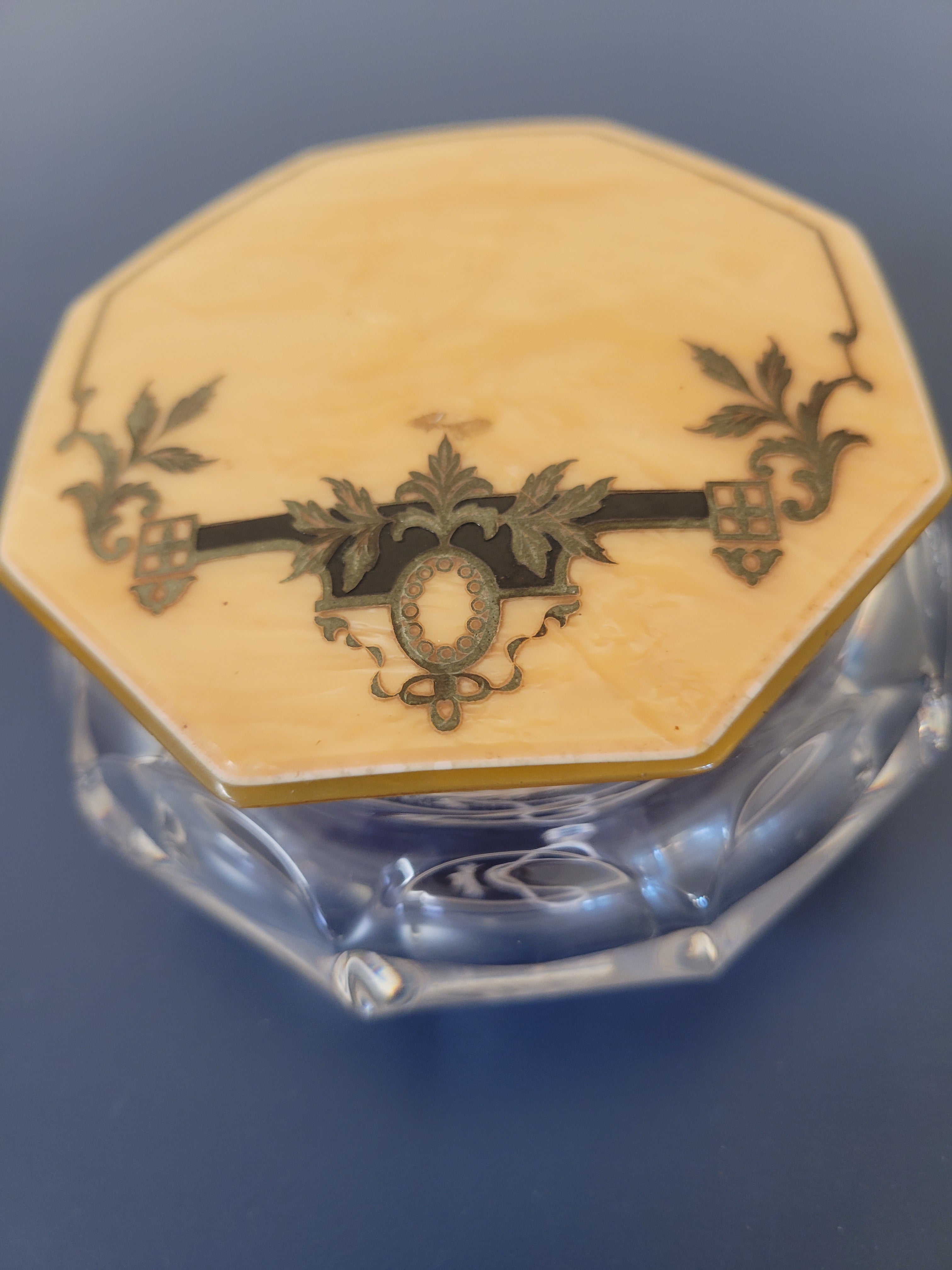Antique French Style Cut Crystal & Gilt Trinket Box - Octagonal Glass Casket