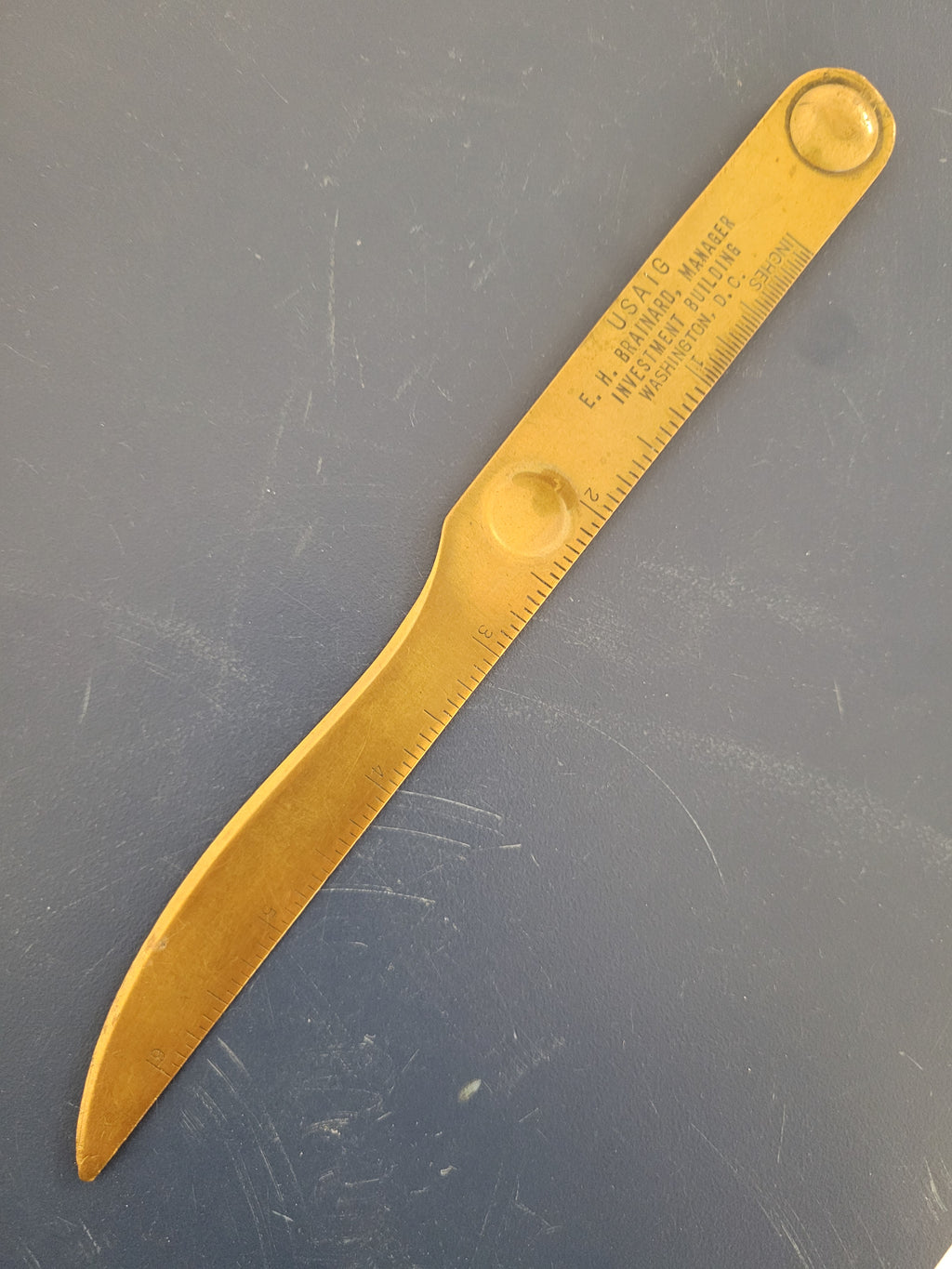 ✨ Vintage Brass Advertising Letter Opener & Ruler – Rare 1950s–1970s Aviation Memorabilia ✨