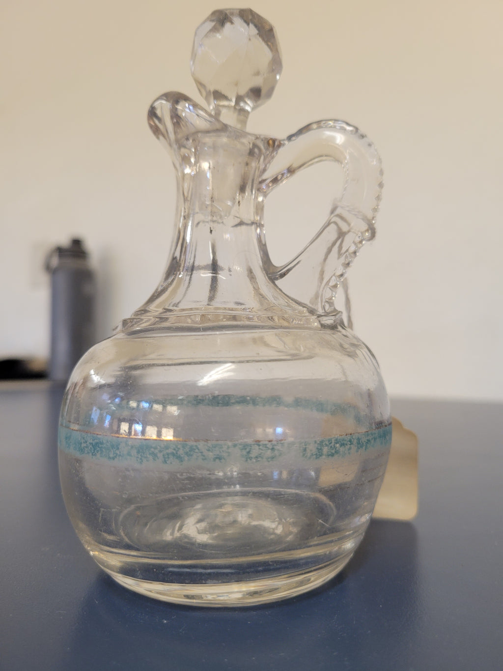Vintage Clear Glass Cruet Decanter with Faceted Stopper
